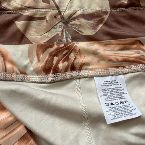 Nike Dri-Fit 3X Tropical Monstera Leaf Print Leggings | Neutral Peach Brown Acti - Picture 3 of 9